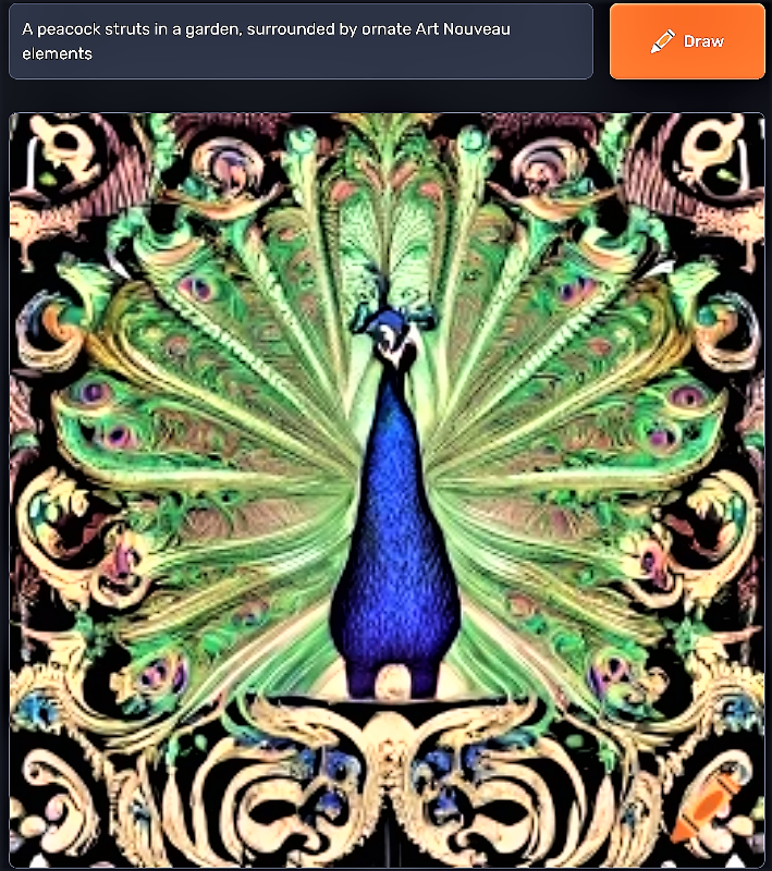 craiyon_102449_A_peacock_struts_in_a_garden__surrounded_by_ornate_Art_Nouveau_elements.png