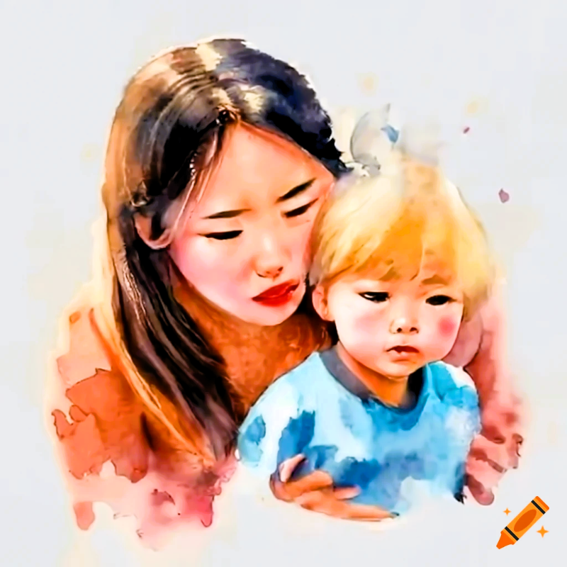 craiyon_184712_tender_moment_between_an_Asian_mother_and_her_blonde_son.png