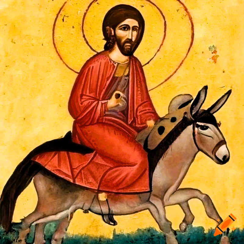 craiyon_102859_Painting_of_jesus_in_Byzantine_style_riding_on_a_donkey_followed_by_many_people_and_a.png