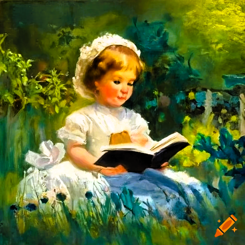 craiyon_113500_painting_of_children_in_a_garden_reading_books_from_Victorian_era.png