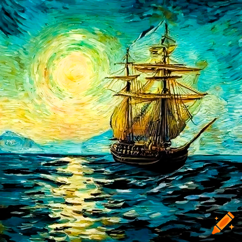 craiyon_124429_Van_Gogh_style_painting_of_1800_s_era_ships_at_sea_at_sunset.png